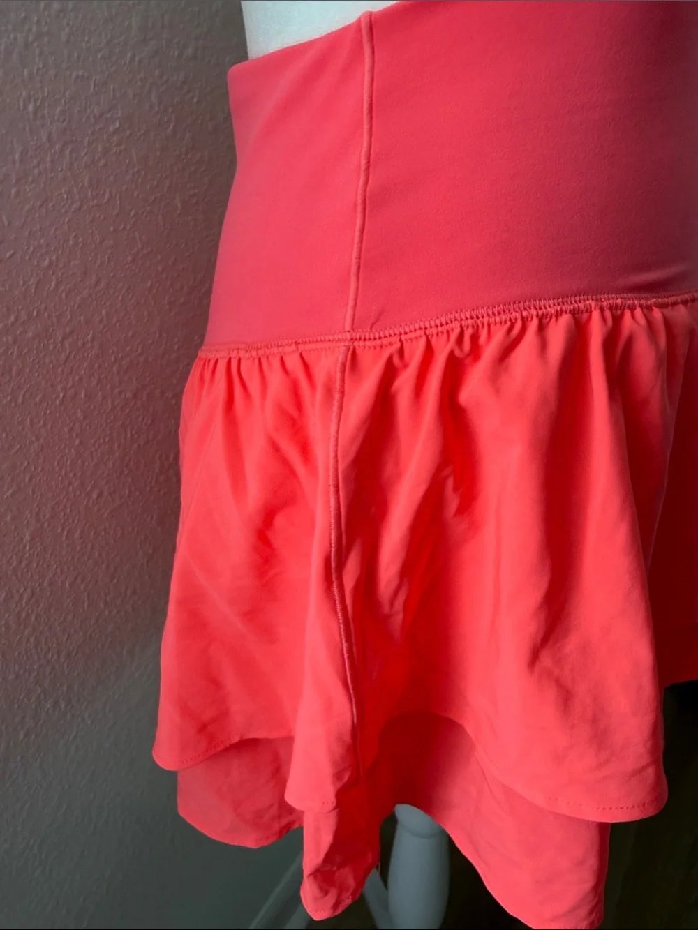 aerie Coral High-Waist Skater Skirt